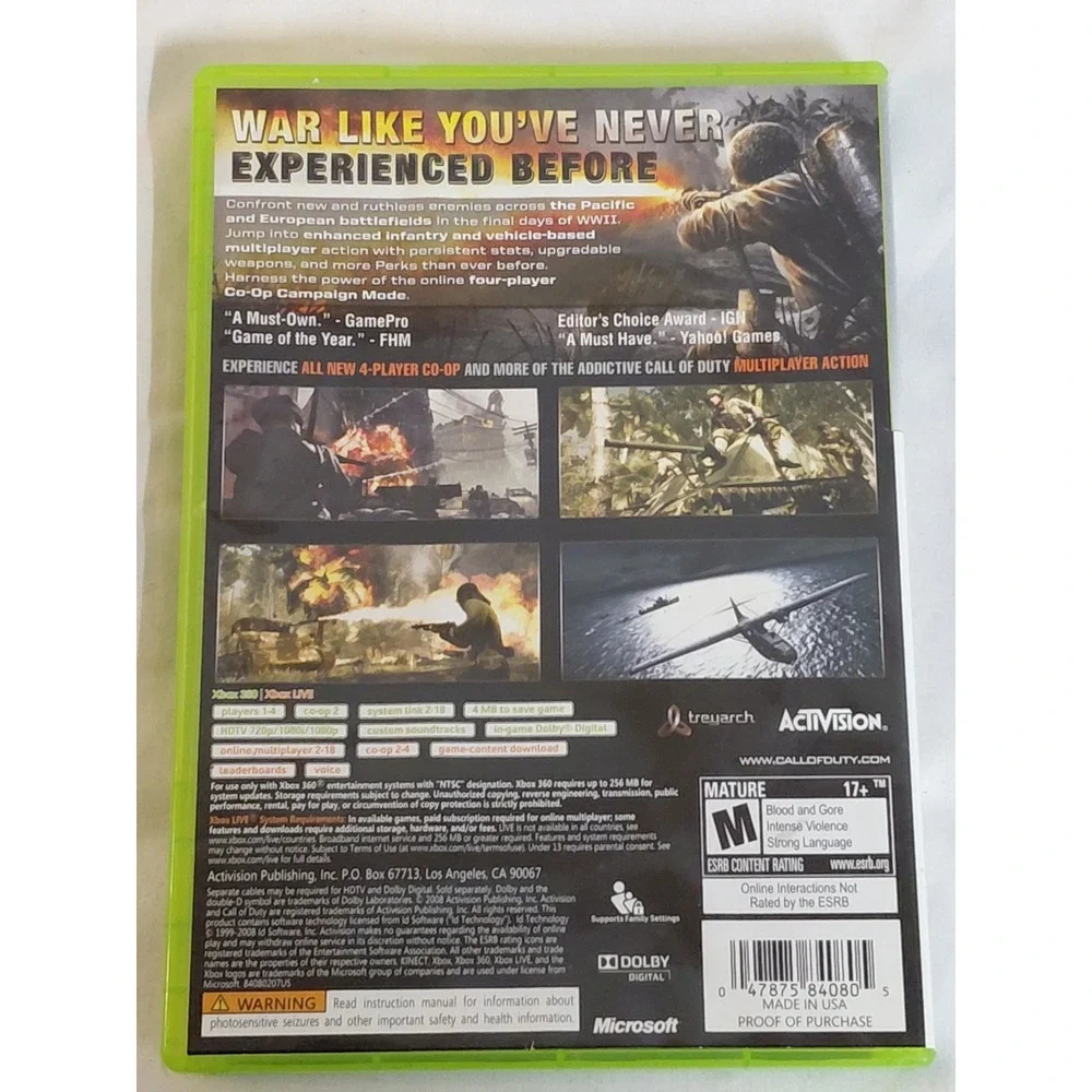 Call of Duty World at War Xbox 360 Platinum Hits Complete w/ Manual CIB